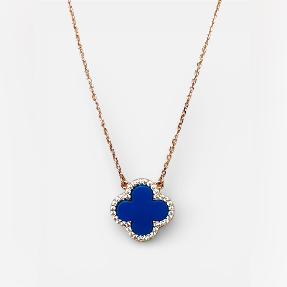 Rachel Zoe 18K Gold Plated Blue Stone Clover Necklace | 925 Sterling Silver
